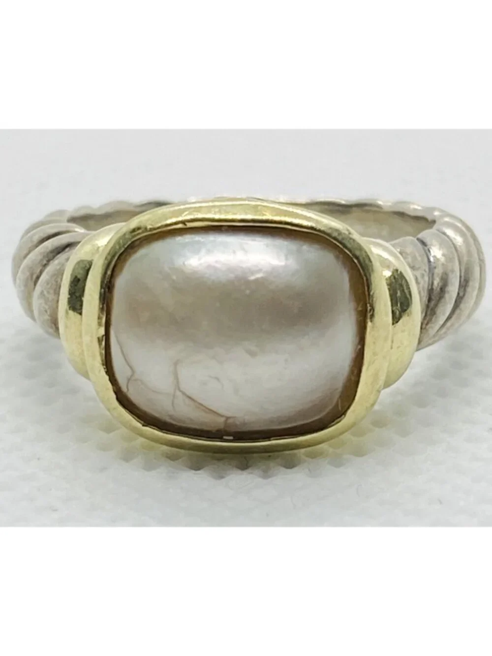 David Yurman Pearl Sterling Silver 925 and 14K Yellow Gold Ring Size 7